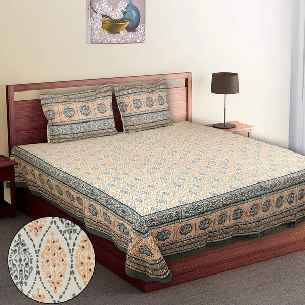 Orange_Cotton_Royal_Heritage_Empire_Double_Bedsheet_With_Pillow_Cover_108_X_108_Cm